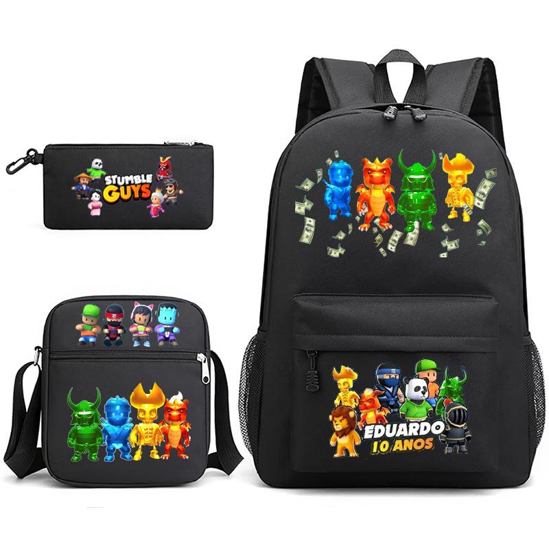 Large Capacity Schoolbag with Shoulder Strap; Student Three-piece Pencil Case Set