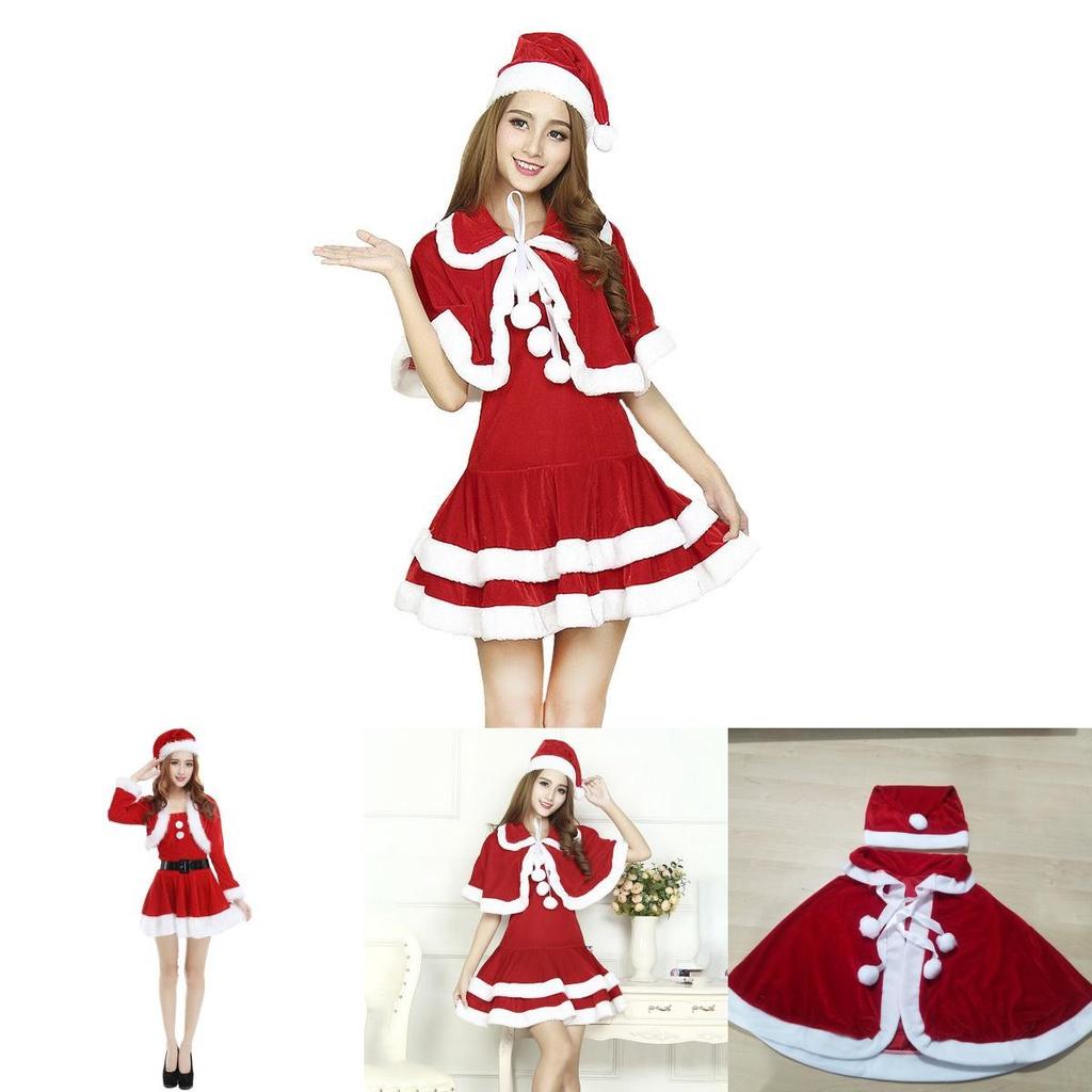 Christmas Santa Claus Adult Female Red Pleuche Dress Suit