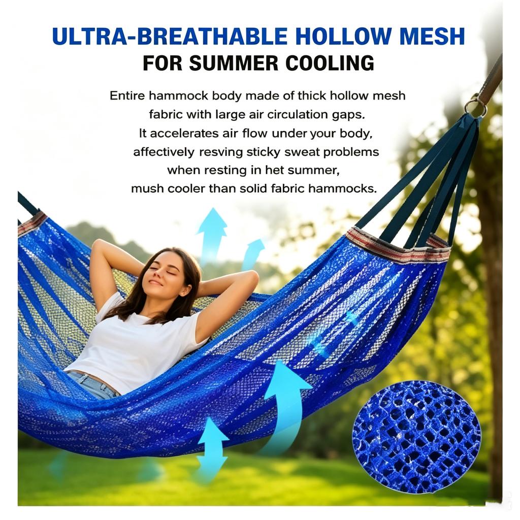 Ice Silk Mesh Portable Lightweight Outdoor Swing Hammock with Ropes Storage Bag for Camping Beach Dorm Backyard Garden