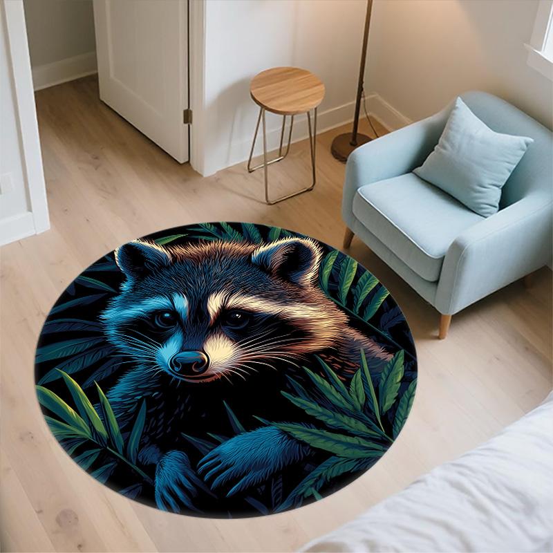 Colorful Raccoon,Round Area Rug,Carpet Rug for Living Room Bedroom Sofa Playroom Decor,Non-slip Floor Mat