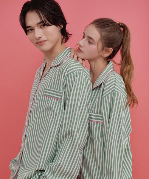[OFF HOUR] Minty Stripe Long-Sleeve Pajama Set (2-Piece) [Shipped from Korea] 100% Authentic