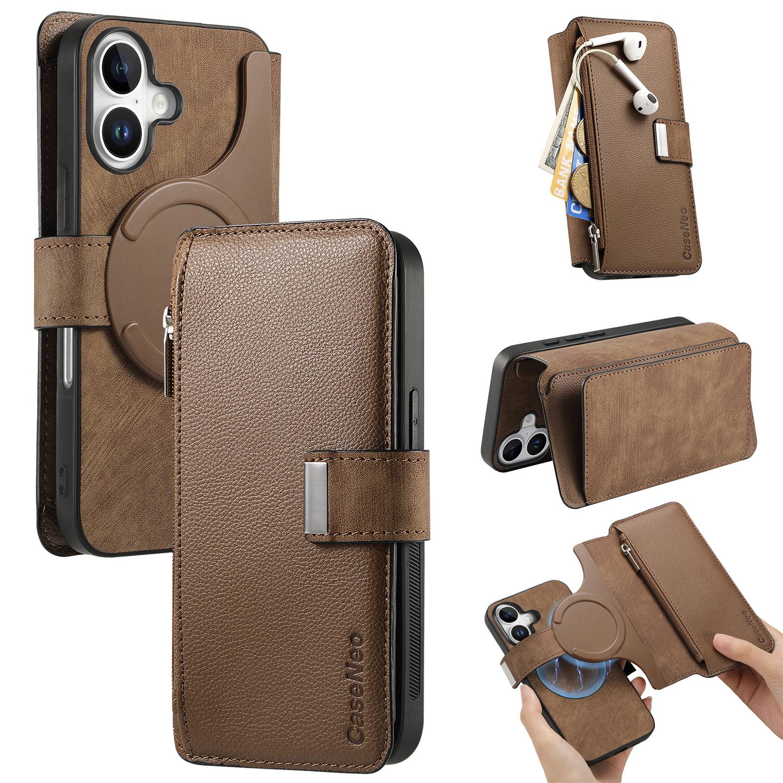 CASENEO MW-02 For iPhone 16 Plus Leather Case Detachable Magnetic Phone Cover B