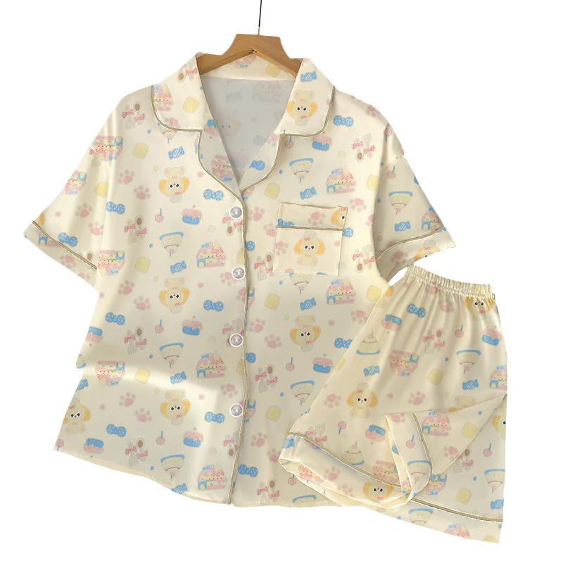 Butter Chef Cake Pajamas Women'S Summer Ice Silk Short-Sleeved Thin Silk Cartoon Loungewear Set