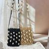Cute Korean Style Beaded Woven Phone Bag Bohemian Wax Rope Hollow Out Shoulder Bag Handmade Vacation Style Beach Bag Outdoor