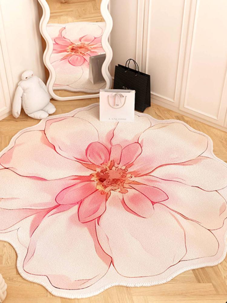 Französische Stil Wohnzimmer Dekoration Blumen Teppich Leichter Luxus Spiegel Bodenmatte Mädchenhafter Teppich für Schlafzimmer Zuhause Unregelmäßige Form Teppich