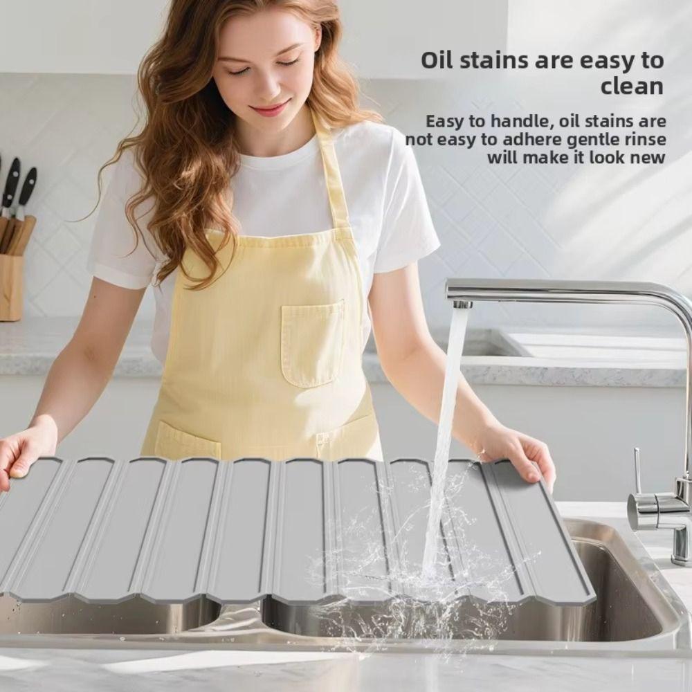 Collapsible Kitchen Drying Mat Quick-drying Countertop Drain Tray  Utensil Storage