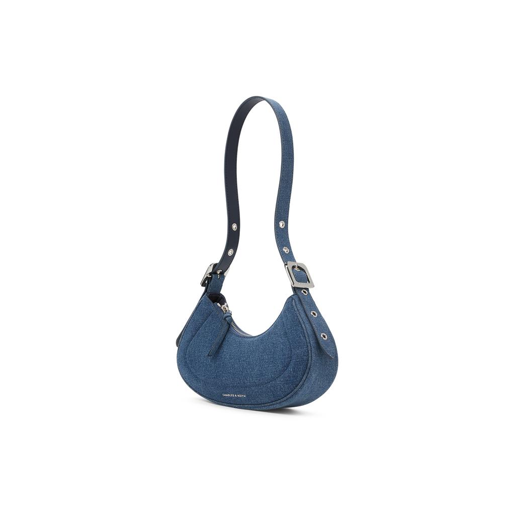 New CHARLES&KEITH Denim Shoulder Bag, Pea Bag Single Shoulder Bag Women's Dark Denim Blue CK2-20271258-1