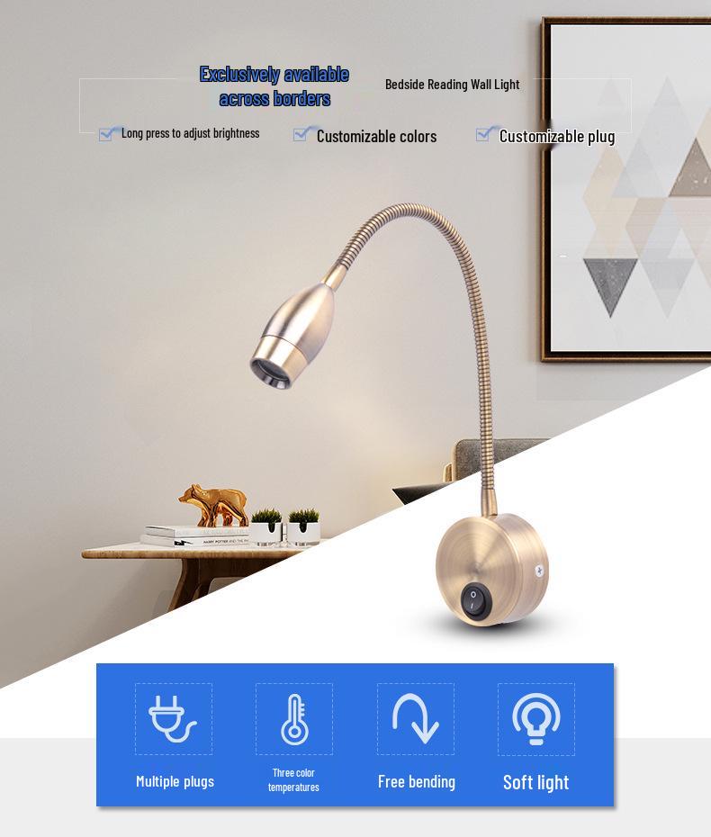European LED Bedside Spotlight KLZ032A – Bedroom & Hotel Reading Light with Flexible Hose