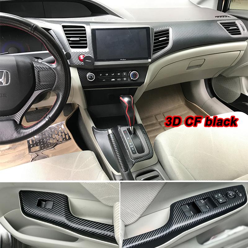 3D/5D Carbon Fiber Car Interior Cover Console Color Sticker Decals Parts Accessories For Honda Civic 9th Gen 2012-2015 4 Doors