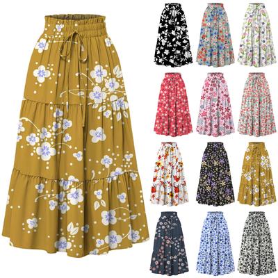Women's Fashion Floral Floral Print Drawstring Elastic Waist Casual Loose Pocketless Half-body Skirt