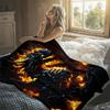 Flaming Black DragonFlannel Blanket Warm Soft Halloween Christmas Couch Warm Cozy Decorative Decor Gift for All Season