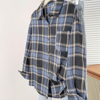 Checkered Shirt Retro Loose Plaid Fashion Blouse Women's Spring/Autumn Top Premium Streetwear Casual Outerwear