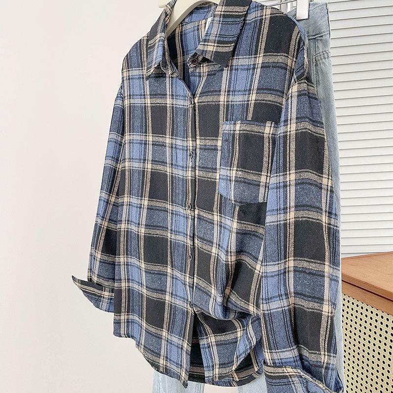 Kariertes Hemd Retro Lockeres Karomuster Modebluse Damen Frühling/Herbst Oberteil Premium Streetwear Lässige Oberbekleidung