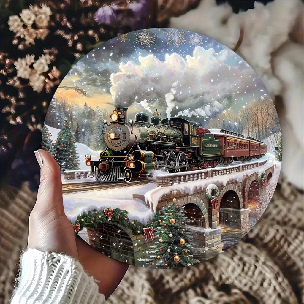 pc Vintage Christmas Train Aluminum Wall Decor Sign x Inch Metal Tintype Art IndoorOutdoor Festive Decoration for Home Re