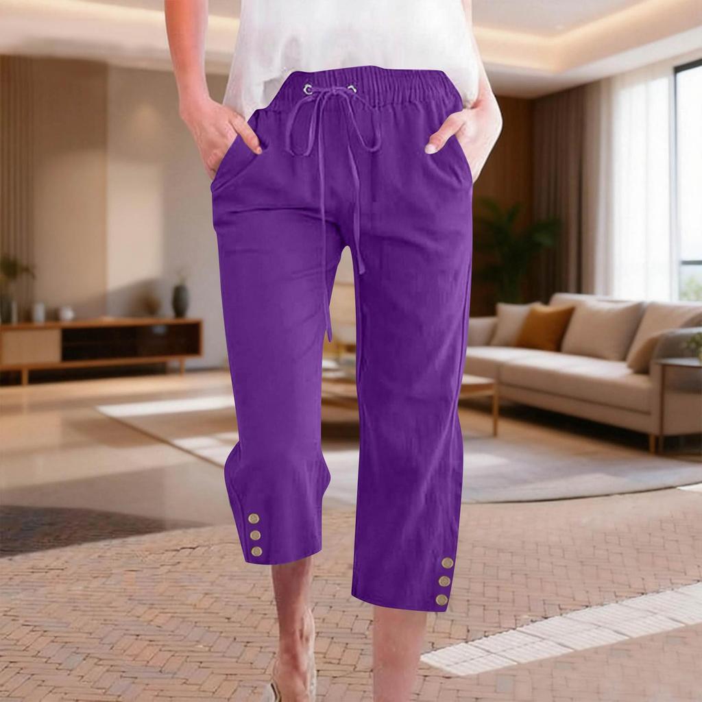 Women's Casual And Fashionable Color Loose Pants With Pocketes