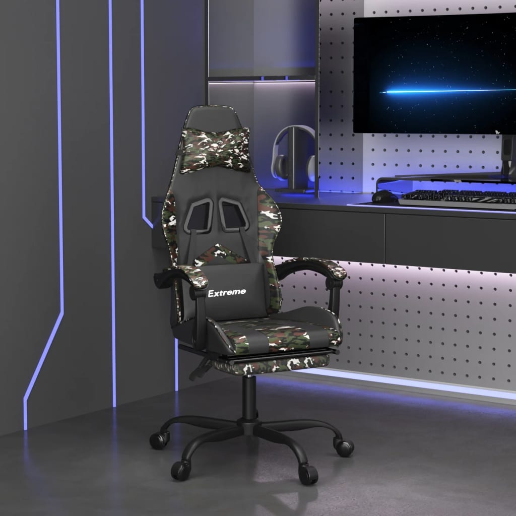 Gaming Chair with Footrest Black and Camouflage PU Leather