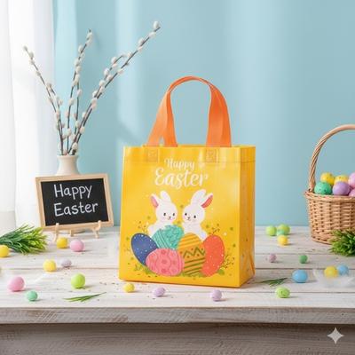 1-10PCS Easter Non Woven Tote BagDurable Dustproof Moistureproof Foldable GiftShopping Bag BunnyEgg Print Retail Merchandise Bag
