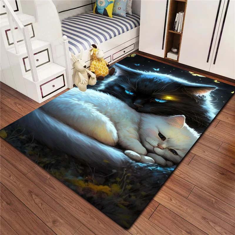 3D Cartoon Anime Cute Cat Customizable Flannel Carpet Living Room Bedroom Decoration Bathroom Kitchen Anti Slip Game Area Carpet