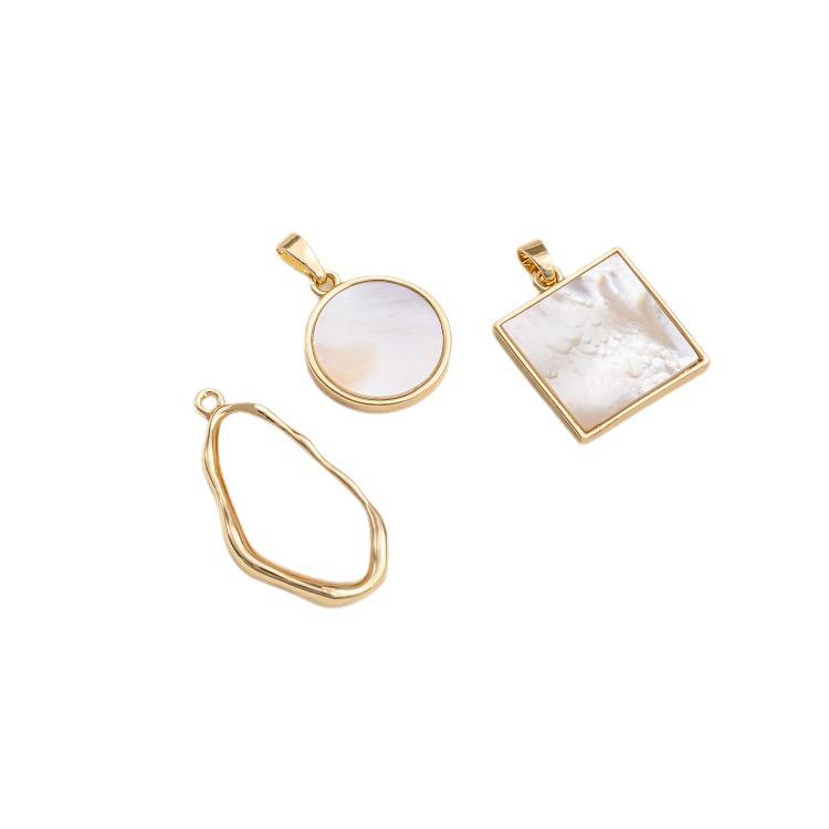 14K Gold-Filled Natural Shell Pendant: Square Tag, Round & Irregular Oval DIY Jewelry Accessories