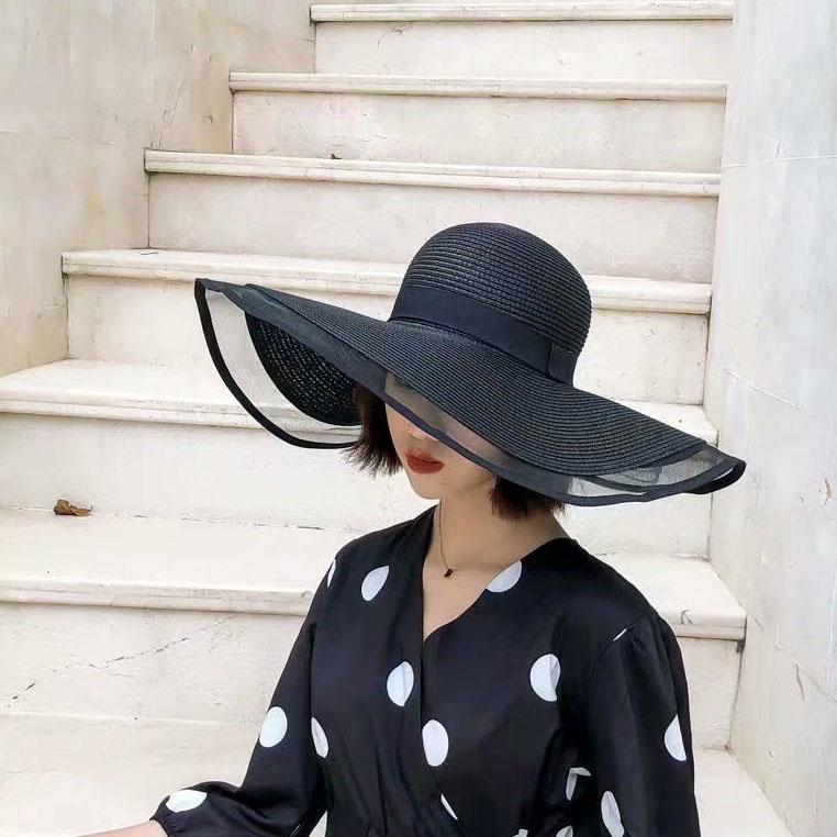 WTEMPO Women's Mesh Patchwork Solid Color Spring Summer Foldable Sunscreen Hats Office Ladies Wide Brim Travel Beach Breathable Commuting Sun Hats