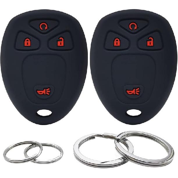 2Pcs Silicone 4 Buttons Key Fob Cover Remote Case Keyless Protector Compatible with Chevrolet Silverado Suburban Tahoe Traverse GMC Acadia Savana