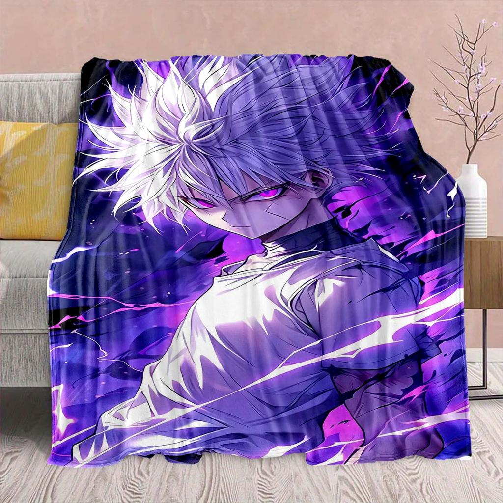 Hunter x Hunter Anime Flannel Blanket – Soft & Warm – Perfect for Sofa, Bedding, Camping, Travel, Office, & Home Decor – QJY