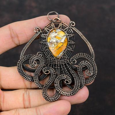 Brecciated Mookaite Pendant Copper Wire Wrapped Pendant Handmade Wire Wrap Jewelry Gemstone Pendant Octopus Pendant For Gift Copper Jewelry