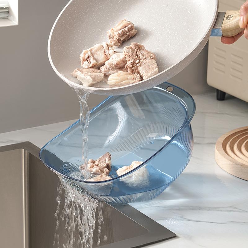 Kitchen Rice Washing Basin Vegetable Washing Basket Italic Plastic Large Capacity for Washing Fruits