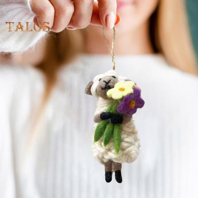 Felt Sheep Ornament Handcrafted Lamb Decoration Fluffy Curly Sheep Hanging Ornament for Xmas Tree Bag Key Chain