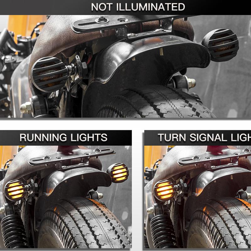 Motorcycle Plastic Turn Signal DRL Retro LED Black Grid Brake Light For Cafe Racer Bobber Chopper For Harley Sportster Yamaha