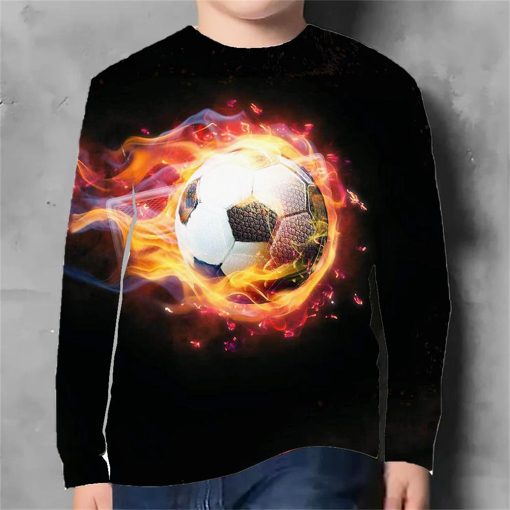 Frühlings- und Herbst-Rundhals-Oberteil mit 3D-Druck-Fußballmuster, modisch, lässig, langärmelig, Kinder-Jungen-T-Shirts