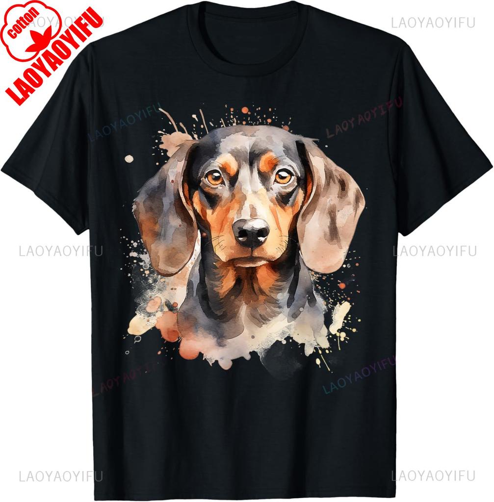 Watercolor Dachshund TShirt Unisex Unisex Summer Cotton Printed TShirt Casual Streetwear Clothes Classic Outdoors Breathable Tops