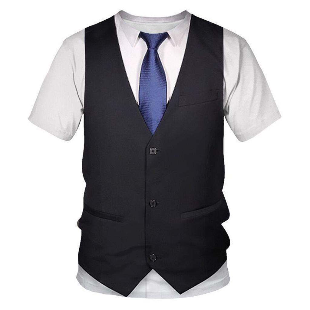 Summer Fashion Funny Fake Suit Men's T Shirt Tuxedo Printed Tee Shirts Male Short Sleeve T-shirts