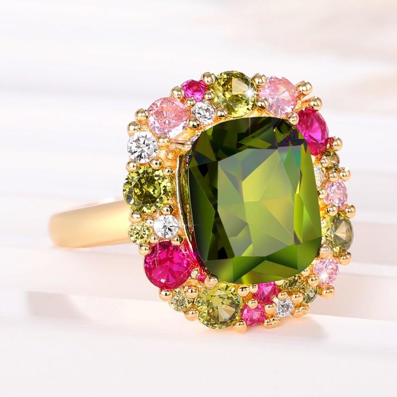 Newly Colorful Green Cubic Zirconia Rings for Women Special-interested Wedding Party Gorgeous Accessories Female Jewelry