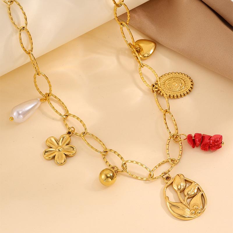 Titanium steel necklace, girls' high-end sense, fresh ing style, popular, non-fading pastoral necklace jewelry