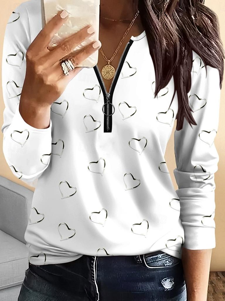 Women's T Shirt Ombre Heart Graphic Vintage Fashion Stylish Long Sleeve Crew Neck Regular Tops