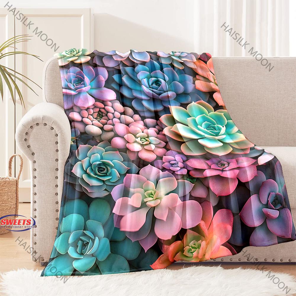 Cute Succulent Printed Blanket, Interesting Gift for Son Daughter Husband Friend, LivingRoom Sofa Chair Nap All Seasons Blanket