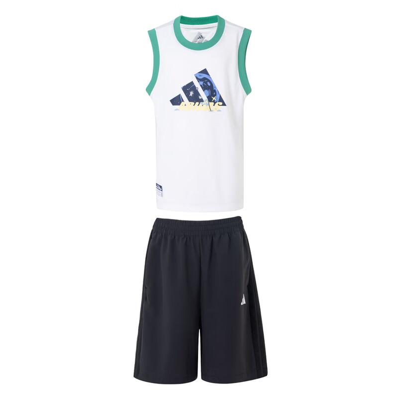 

Adidas Casual Sports Suit Round Neck Sleeveless Top Comfortable Simple Versatile Shorts 2-Piece Set Kids sets White Black JM7991 176