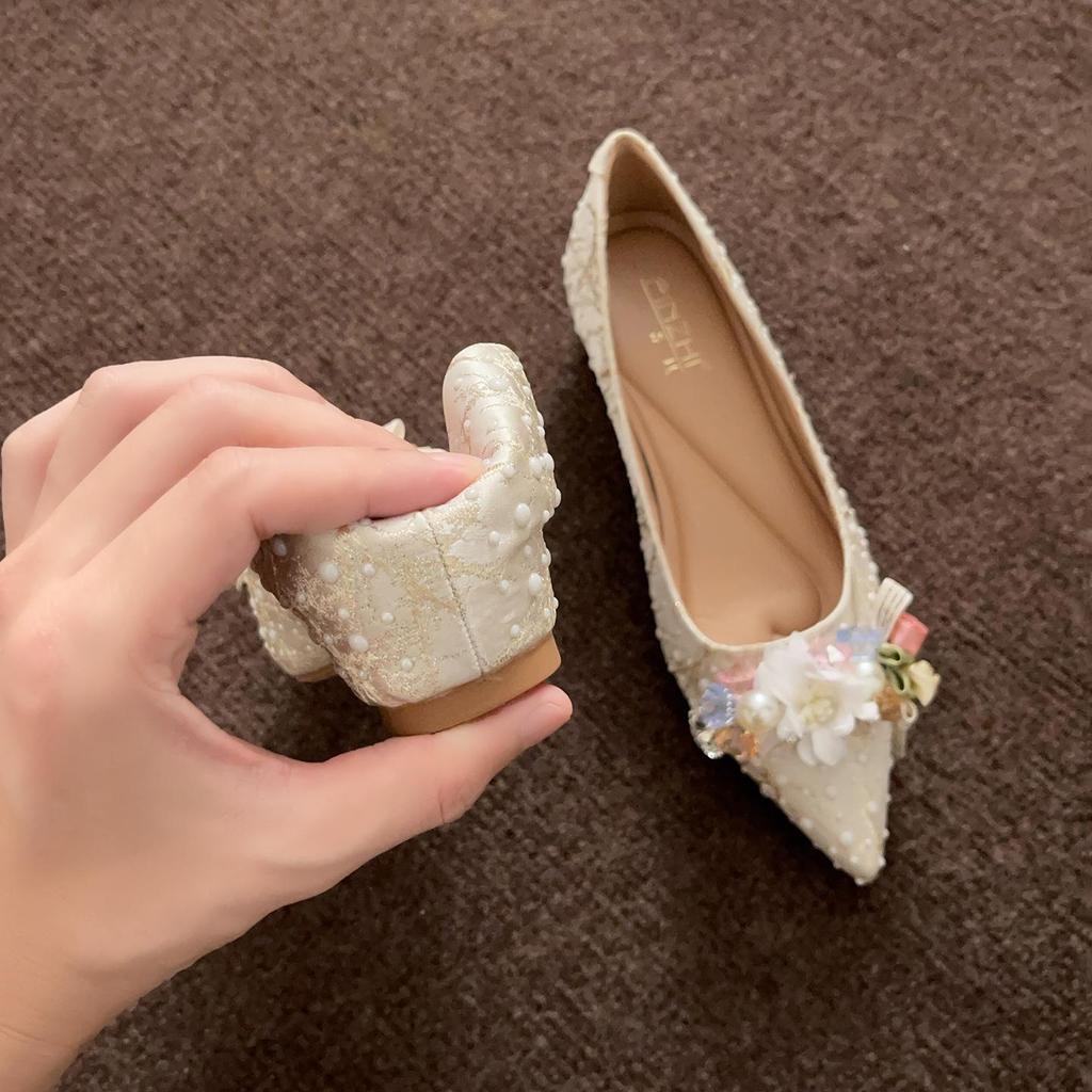 3358-6 Flower Series Champagne Wedding High Heels - Comfortable Elevated Shoes for Women