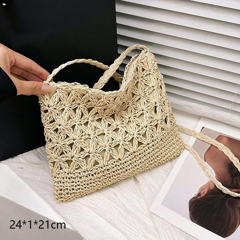 Fashi Straw Beach Basket Bag Women Rattan Shoulder Bag Large Capacity Hand-made Woven Handbag Female Purse Totes