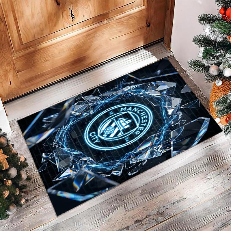 Manchester City Printed Flannel Area Rug Non Slip Soft Polyester Floor Carpet Indoor Decor Mat for Bedroom Living Room Sofa