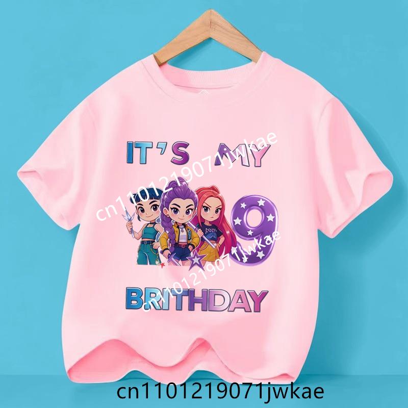 Kpop Demon Hunters Number 3-9 T-shirt Kawaii Rumy Birthday Tops Party Wear Girls Tee Summer Short Sleeve Kid Clothes Boutique