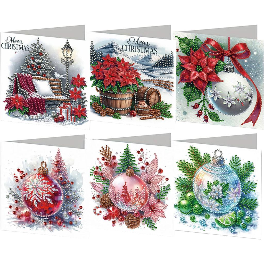 6pc/Set Diamond Painting Christmas Cards DIY Diamond Art Cards Christmas Snowman Flower Theme Greeting Card Blessings and Wishes