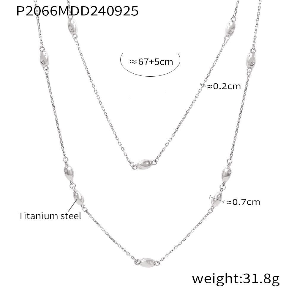 Golden Double-layered Beaded Sweater Chain, Elegant and High-end Layered Necklace 18K Gold Plated Stainless Steel