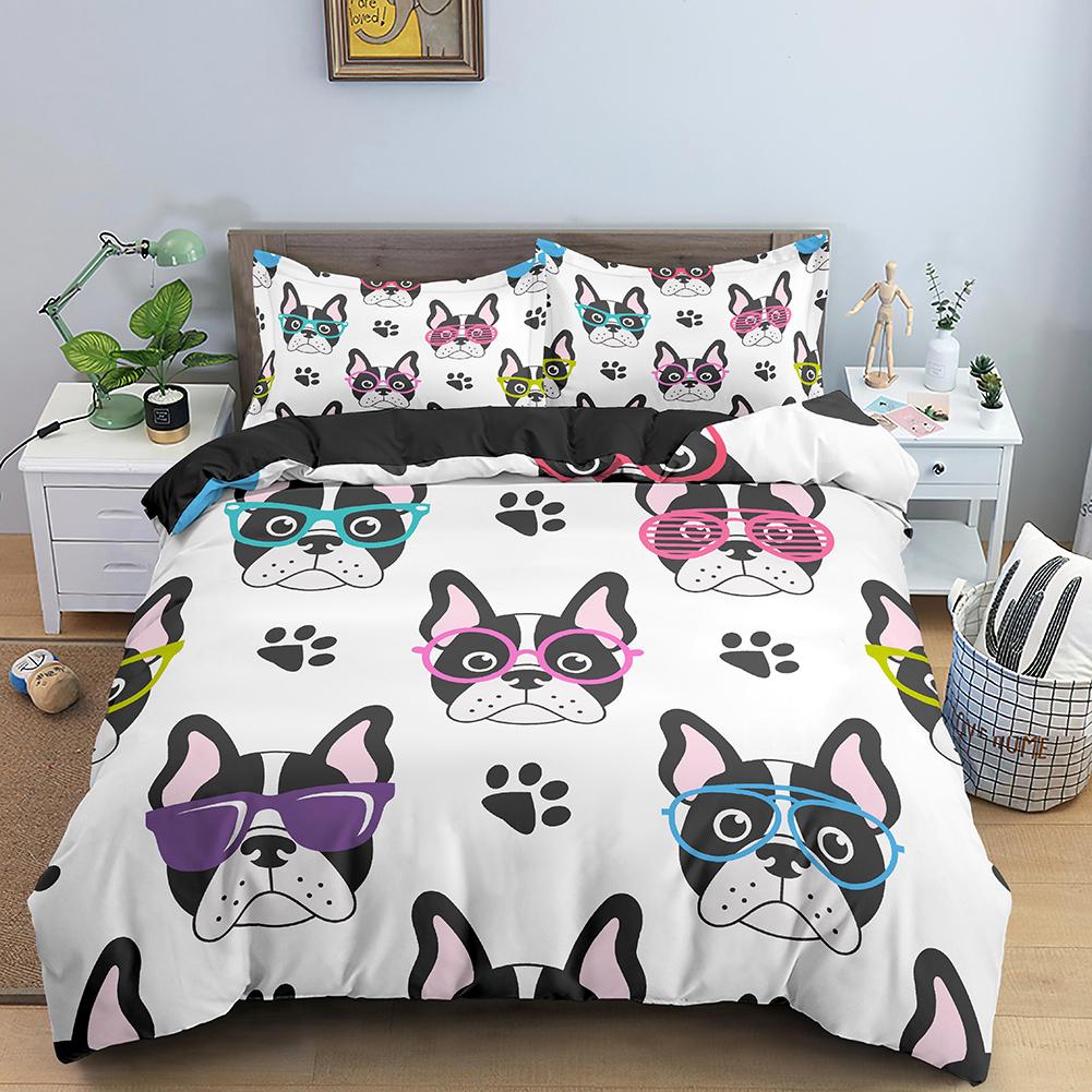 Cartoon Dog Duvet Cover King Queen Funny Pet Puppy Head Printed Bedding Set For Kids Teens Adults Animals Polyester Quilt Cover