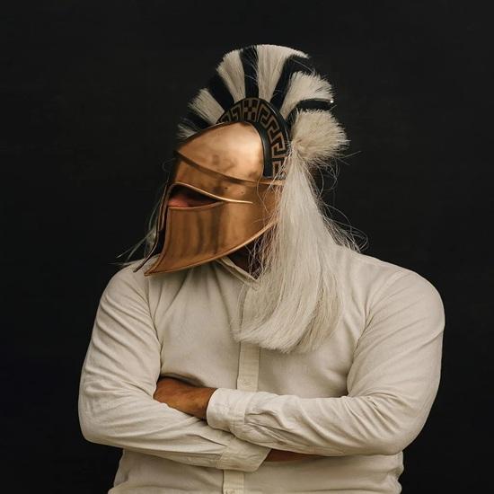 Ancient Greek Corinthian Helmet Handmade Copper Finish Warrior Armor for LARP, Cosplay Collectors Gift