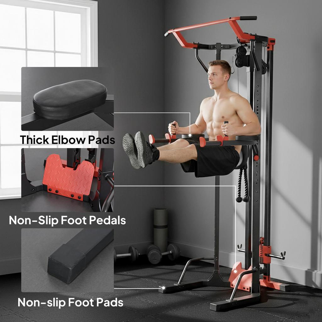 Power Tower with Lat Pull Down Machine, Pull Up Bar, Dip Station, Adjustable Height Power Pack for Home Gym