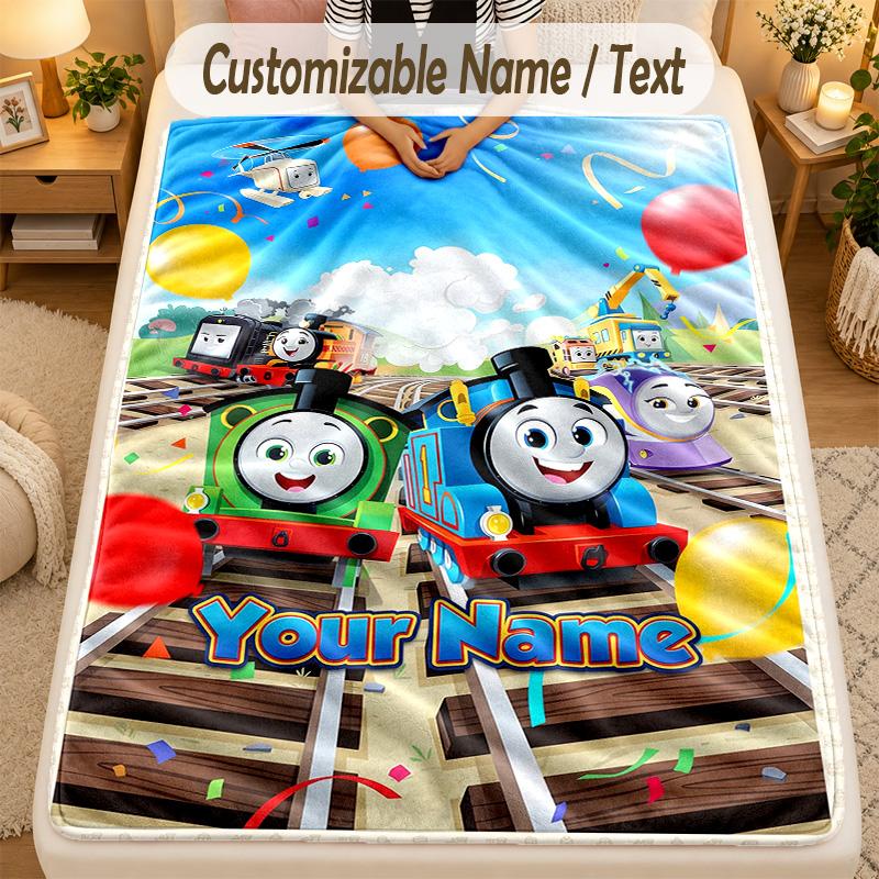 Flannel BlanketThomas & Friends Custom Name Text Personalized Soft Warm Throw Blanket Home Decor Gift