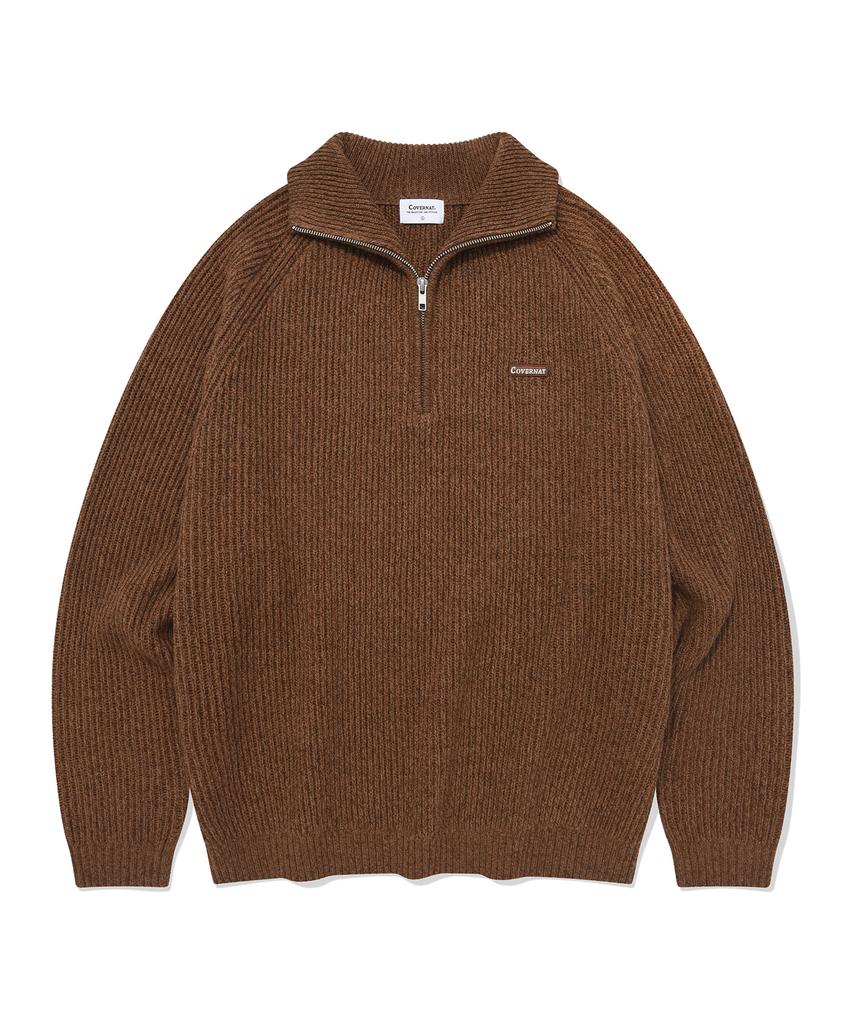 COVERNAT Authentic Wappen Half Zip Knit Brown