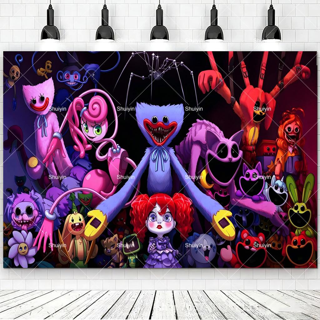 Hot Game-P&Poppy-Playtimes Backdrop Kids Birthday Decorations Party Supplies Baby Shower Banner Horror Festival Decor Props Gift
